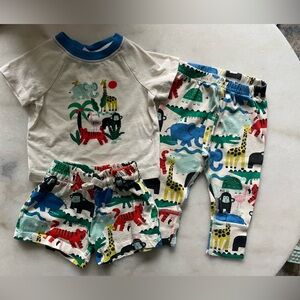 Hanna Andersson 6-12 month matching pants, shorts, and tee.
